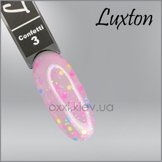 Gel polish LUXTON Confetti 3, light yogurt pink with colored confetti, 10 ml
