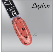 בסיס קמופלאז’ LUXTON Onyx Base 11, ורוד-אפרסק עם פתיתים שחור-לבן ופתיתי פויל אפרסק, 10 מ״ל