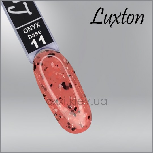 Camouflage base LUXTON Onyx Base 11, pink-peach with black-white flakes and peach foil flakes, 10 ml
