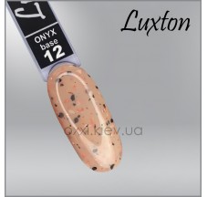 בסיס קמופלאז’ LUXTON Onyx Base 12, בז’ בגוון גוף עם פתיתים שחור-לבן ופתיתי פויל אפרסק, 10 מ״ל