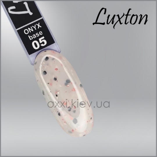Camouflage base LUXTON Onyx Base 5, creamy white with black flakes and peach foil flakes, 10 ml