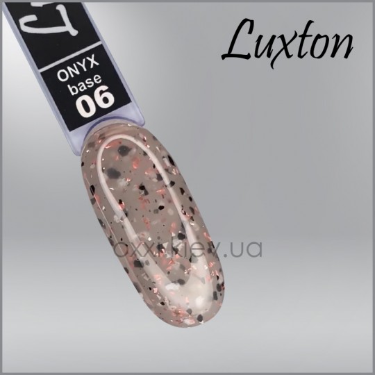 Camouflage base LUXTON Onyx Base 6, grey beige with black-white flakes and peach foil flakes, 10 ml