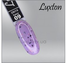 בסיס קמופלאז’ LUXTON Onyx Base 9, לילך עם פתיתים שחור-לבן ופתיתי פויל אפרסק, 10 מ״ל