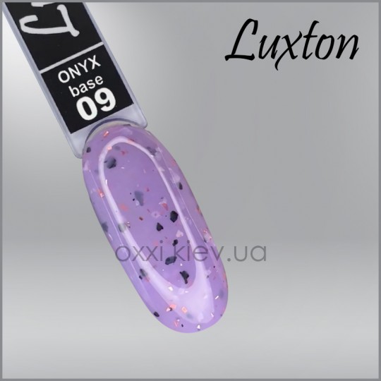 Camouflage base LUXTON Onyx Base 9, lilac with black-white flakes and peach foil flakes, 10 ml