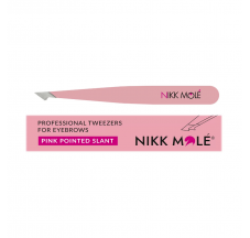 Пинцет для бровей скосый (розовый) Nikk Mole
