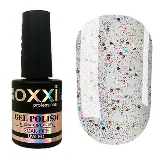 Oxxi gel polish #308 (silver holographic sparkles and confetti)