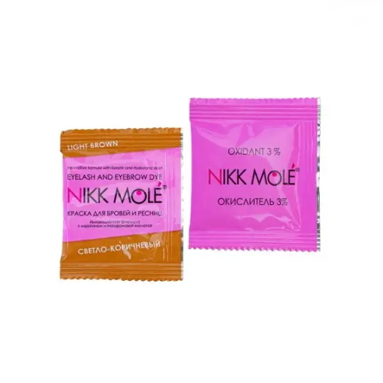 Light brown NIKK MOLE eyebrow tint + cream oxidizer 3% in a sachet (5ml each)