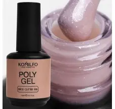 PolyGel №006 Beige Glitter (with shimmer) 15 ml. Komilfo