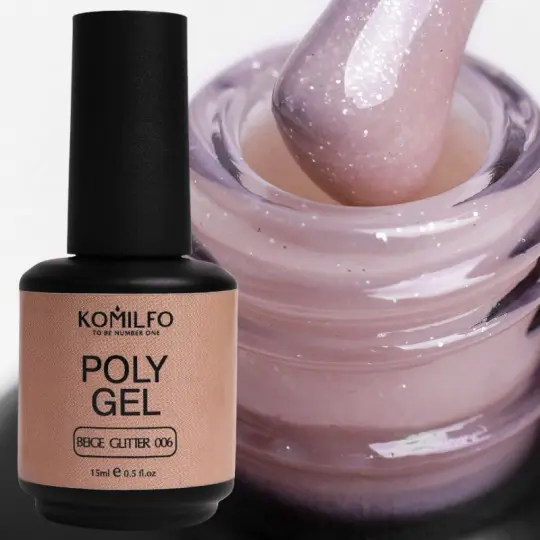 PolyGel №006 בז' גליטר (עם שימר) 15 מ"ל. קומילפו