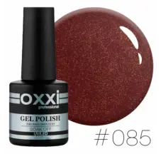 Oxxi gel polish #085 (red-brown with pink micro-shine)