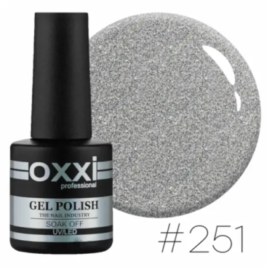 Oxxi gel polish #251 (silver with holographic sparkles)