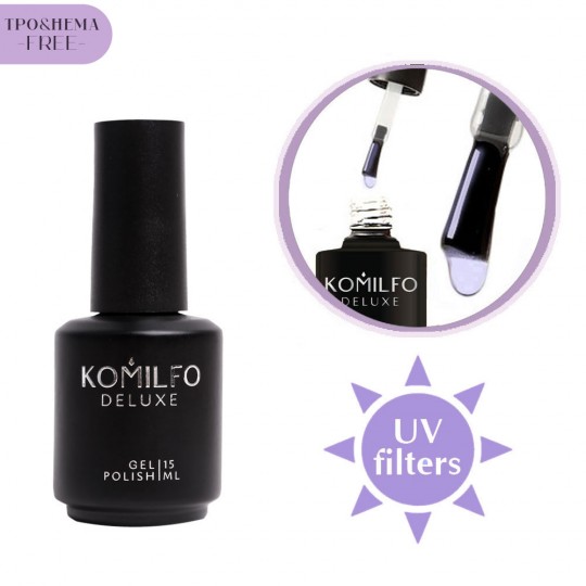 Komilfo No Wipe with Filters الجزء العلوي خالٍ من HEMA/TPO - الجزء العلوي للورنيش الهلامي بدون ماء ساخن، 3 مرشحات للأشعة فوق البنفسجية، 15 مل