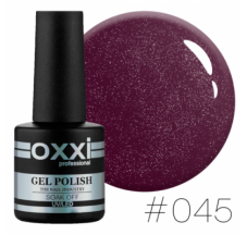 Oxxi gel polish #045 (dark purple with golden micro-shine)