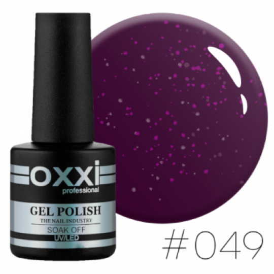 Гель лак Oxxi №049 (фиолетовый с розовыми блестками)