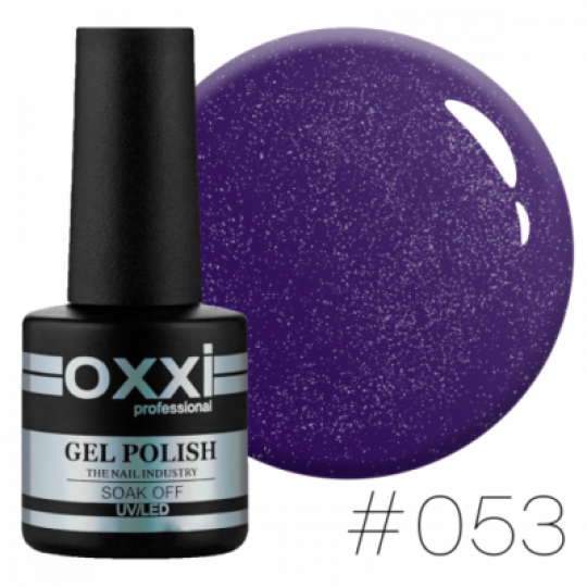 Oxxi gel polish #053 (dark purple with blue micro-shine)