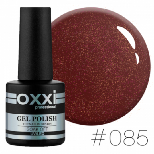 Oxxi gel polish #085 (red-brown with pink micro-shine)