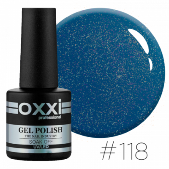 Гель лак Oxxi №118 (синий с мелкими бирюзовыми блестками)