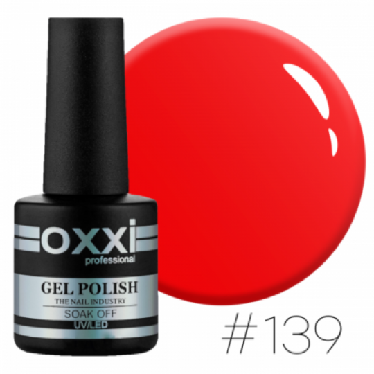 Oxxi gel polish #139 (blood-red with barely noticeable micro-shine)