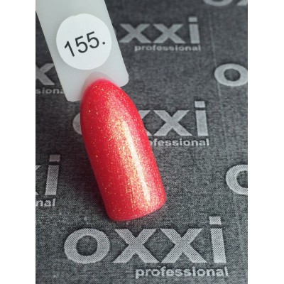 Oxxi gel polish #155 (bright red-crimson with gold micro-shine)